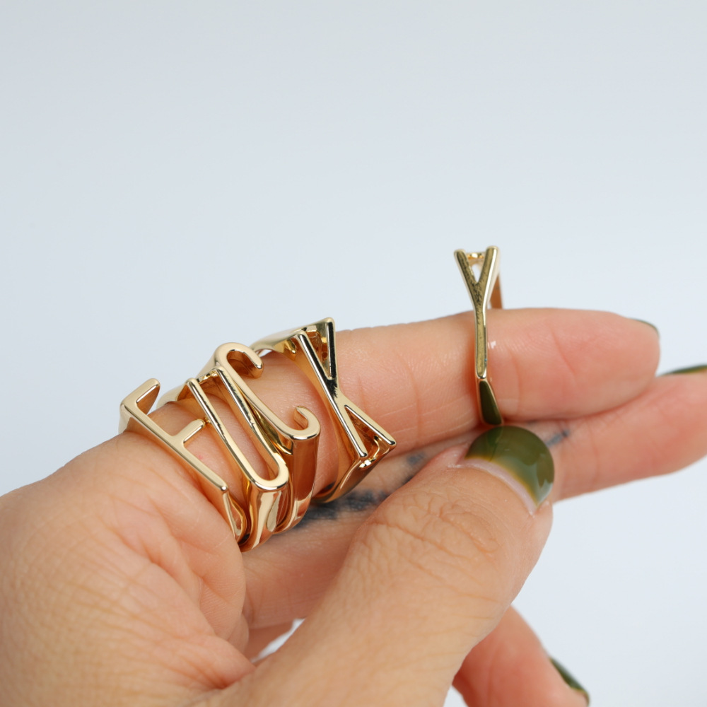 Fashion 26 Letters Open Copper Letters Ring