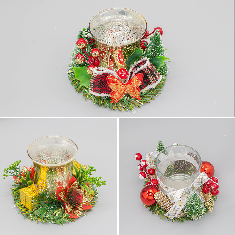 Decoraciones navideñas personalizadas candelabro de plástico navideño flor de simulación guirnaldas de pino atmósfera decoración ornamentos artesanías