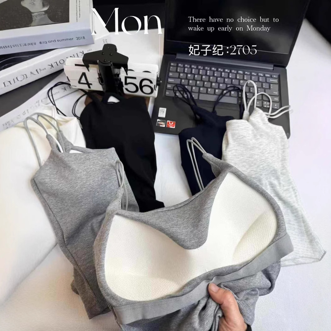 Beautiful Back Not Running Cup Bra Integrated Sling Women's Chest Pad Outer Wear Thin Shoulder Strap Small Vest Fixed Chest Pad Underwear Women