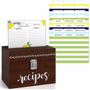 Kitchen Bamboo Recipe Storage Box Desktop Storage Wooden Box Recipe Storage Bamboo Box with Card Slot