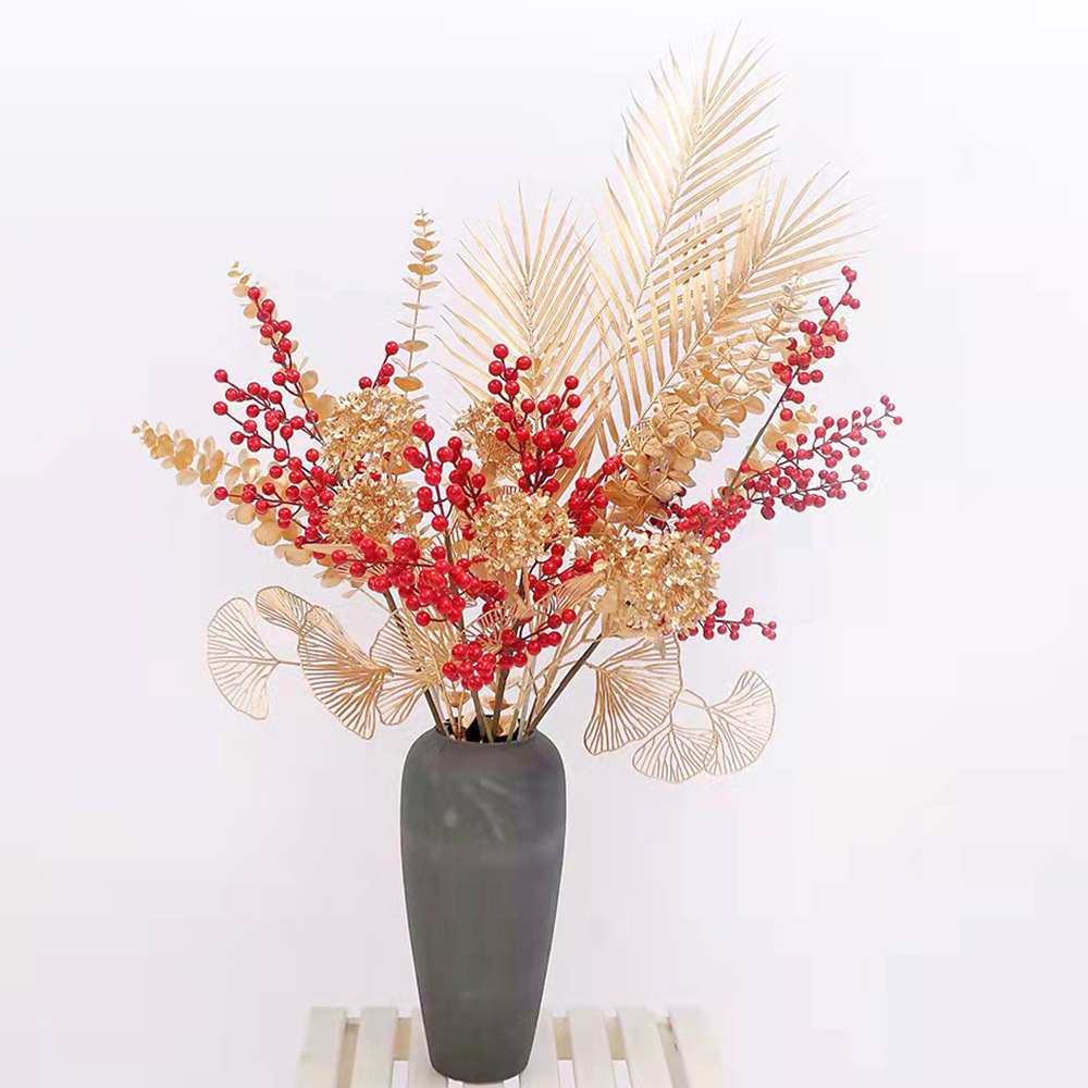 Rama de Flores Artificiales de Estilo Europeo, Hoja de Ginkgo, Hoja de Baya, Arte Floral Hecho a Mano, Decoración Nórdica