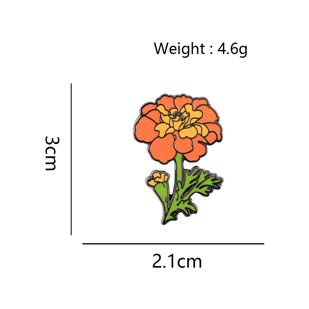 New Marigold Metal Enamel Brooch, Orange-Yellow Flower Enamel Badge, Artistic and Fresh Bag Pin Accessory