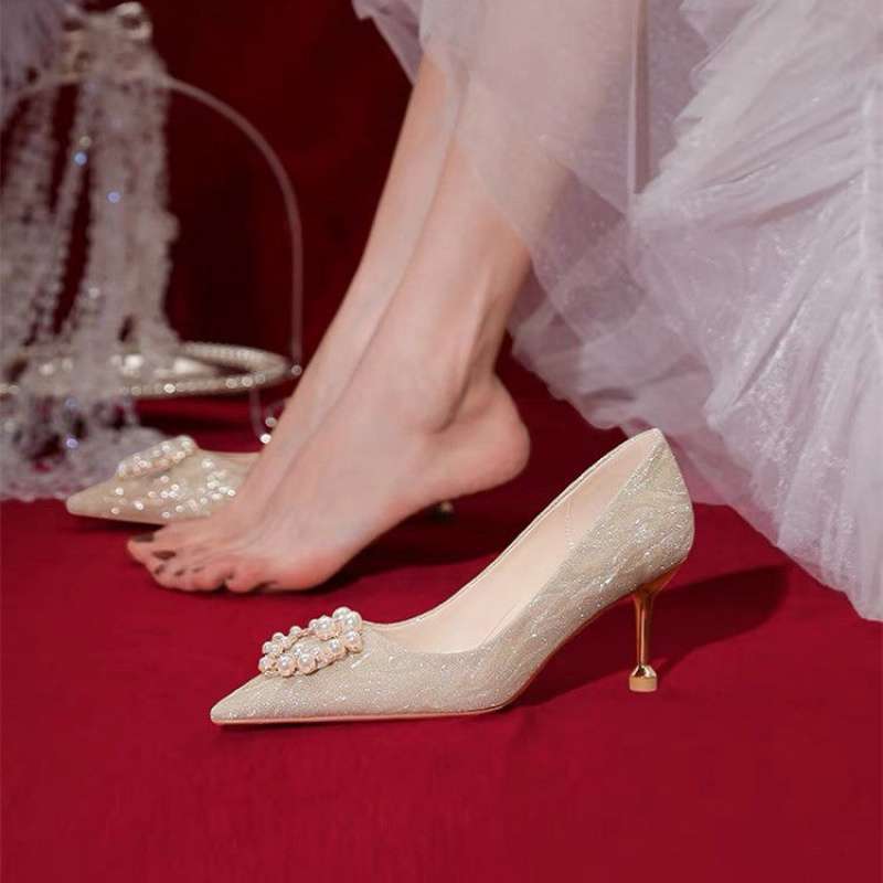 Crystal Wedding Shoes Xiuhe Wedding Dress Two-Wear Wedding Bridal Shoes Summer Women's 2025 New French Dress High Heels