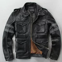 Leather jacket, genuine leather, cowhide, slim fit