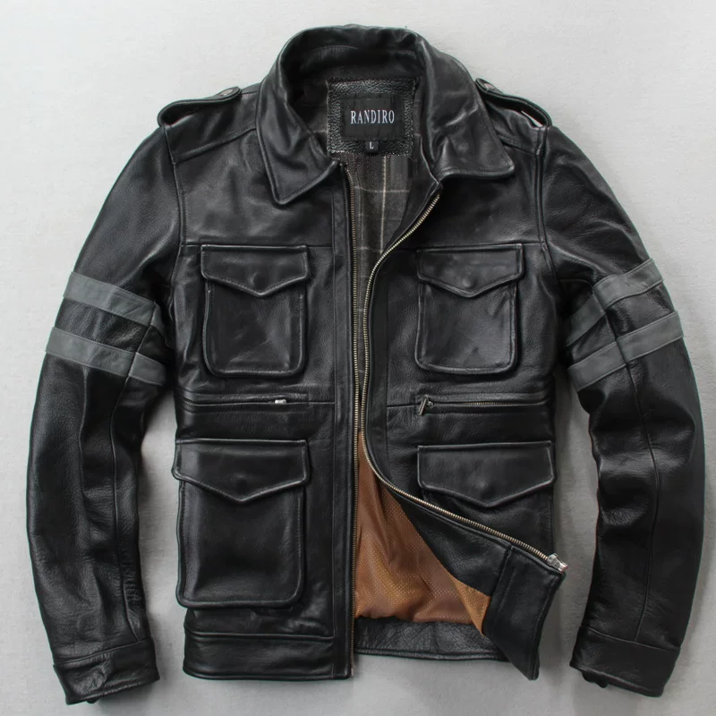 Leather jacket, genuine leather, cowhide, slim fit