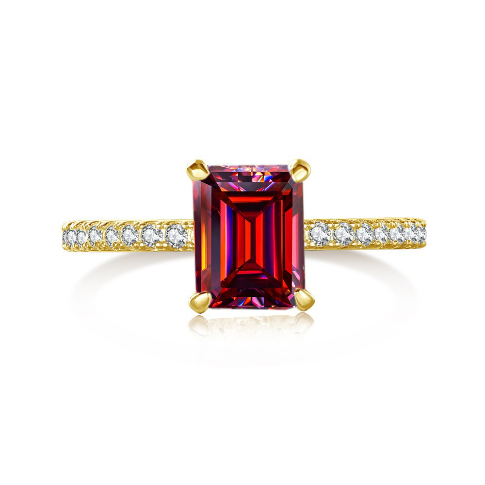 2 quilates esmeralda corta rosa color anillo de piedra de moissanita plata esterlina S925 anillo de fila correa de boda certificado GRA