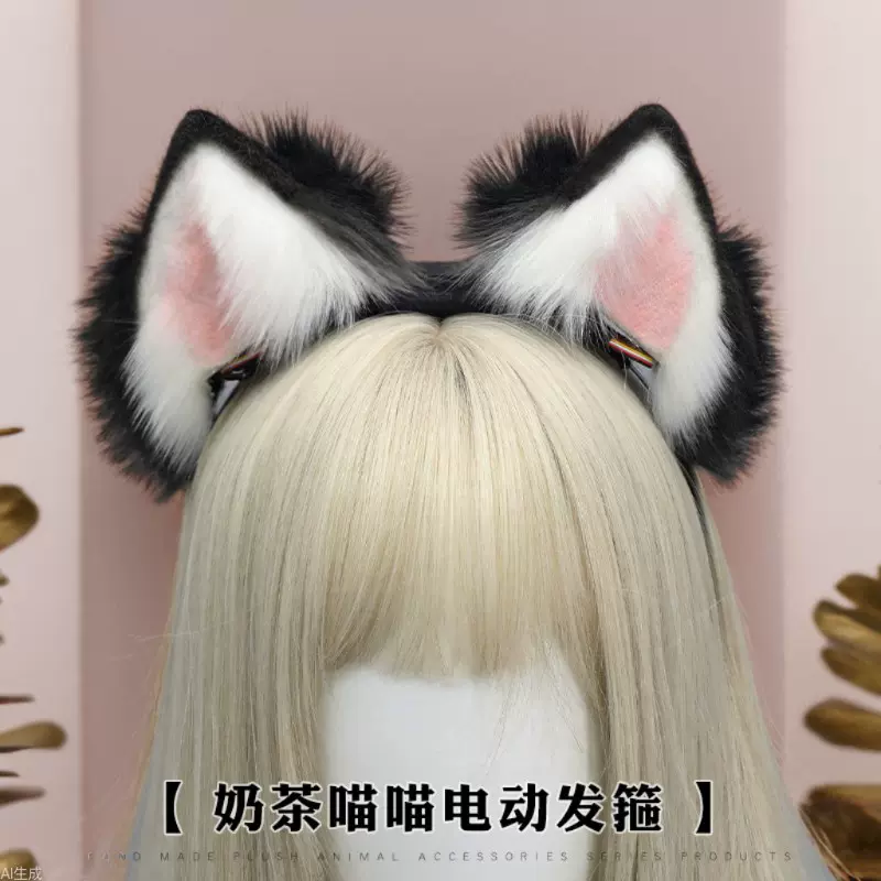 可充电仿真兽耳头饰道具可拆卸头箍可动猫耳发饰电动猫咪耳朵发箍