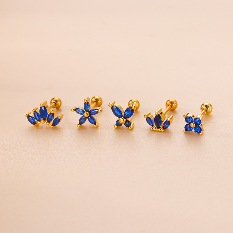 Fashion Flower Copper Plating Inlay Zircon Ear Studs 1 Piece