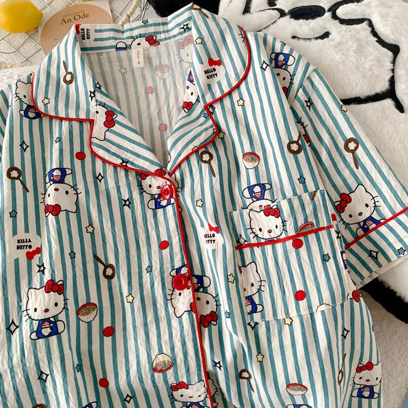 Nube de algodón pijama de niñas impresión de dibujos animados pantalones cortos de manga corta de dos piezas sueltos grandes vestidos para el hogar