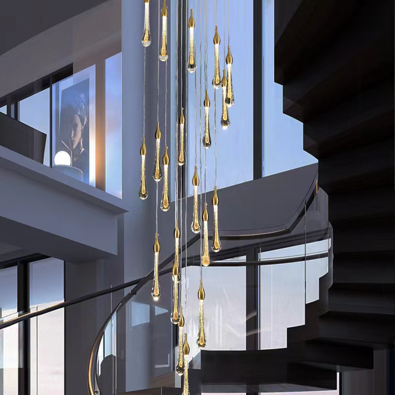Crystal simple y lujoso sala de estar sala de estar moderna escalera de comedor lujoso lámpara de cristal villa personalidad ligera edificio dúplex ahora