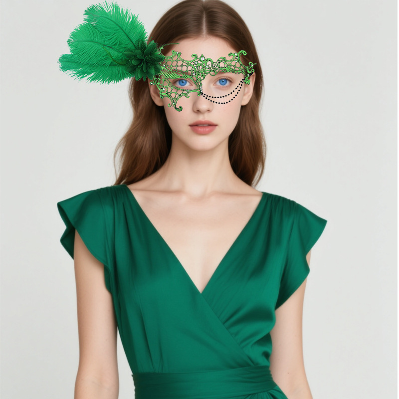 Ventas transfronterizas calientes de Halloween nuevas plumas de encaje gradiente máscara de mitad de cara maquillaje de baile accesorios de vestuario sexy