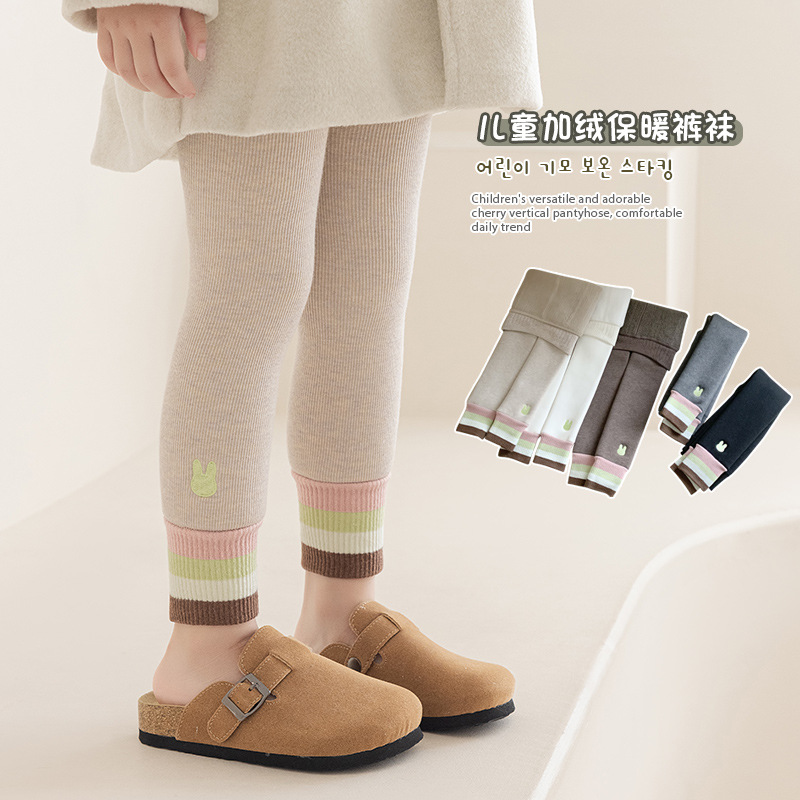 加绒加厚女童打底裤新品洋气儿童保暖裤大童宝宝卡通裤子秋冬外穿