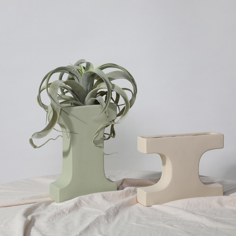 ins Nordic letters frosted ceramic vase ornaments living room flower arrangement dried flowers dining table creative soft decorations wholesale