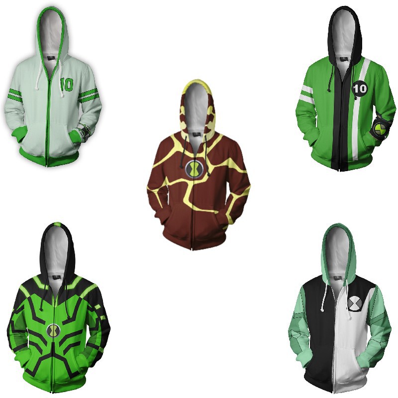 Foreign trade Ben10 Alien hero Tian xiaoban 3d zipper sweater cardigan hoodie cosplay animation periphery