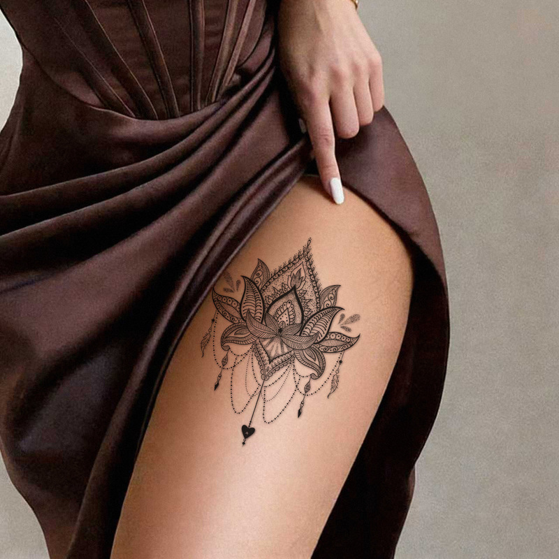 Mysterious Mandala Tattoo Stickers with Hanging Tassel Design, High-End Feel, Niche Leg Decoration for Girls