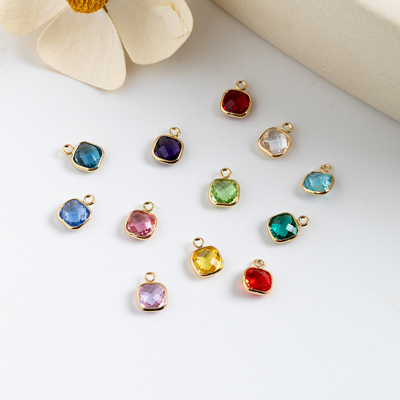 Cross-Border Birthstone DIY Jewelry Accessories Birthstone Glass Crystal Fat Square Single Pendant Necklace Bracelet Earrings Material Cross-Border Birthstone DIY Jewelry Accessories Birthstone Glass Crystal Fat Square Single Pendant Necklace Bracelet Earrings Material