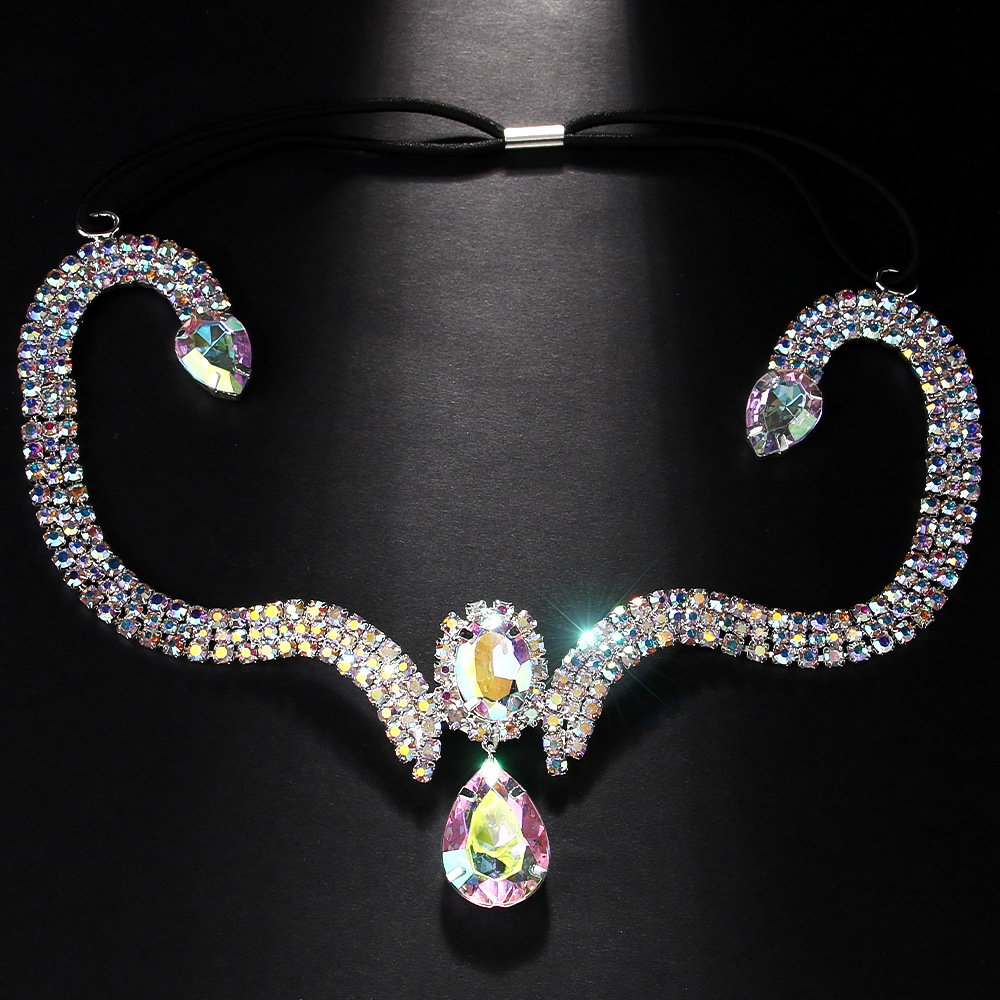 AliExpress Venta caliente viento exótico gota de agua frente del pelo banda personalidad color rhinestone tocado headwear femenino