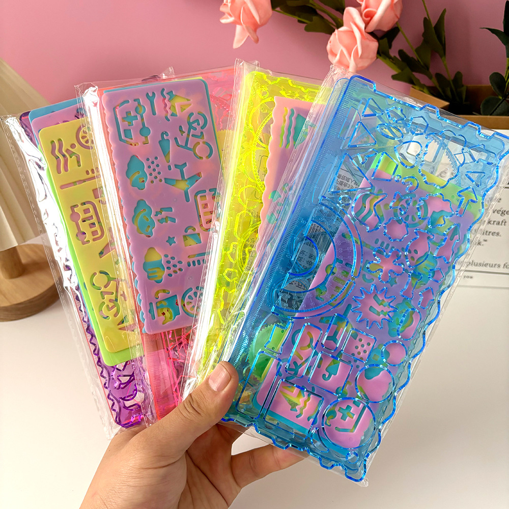 20cm7 piezas de conjunto de regla de dibujo de dibujo plantilla regla de conjunto de herramientas regalo de recompensa para niños estudiantes caliéndide