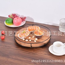 竹木蛋糕托盘家用木质旋转托盘圆带把手蛋糕店实木托盘旋转置物架