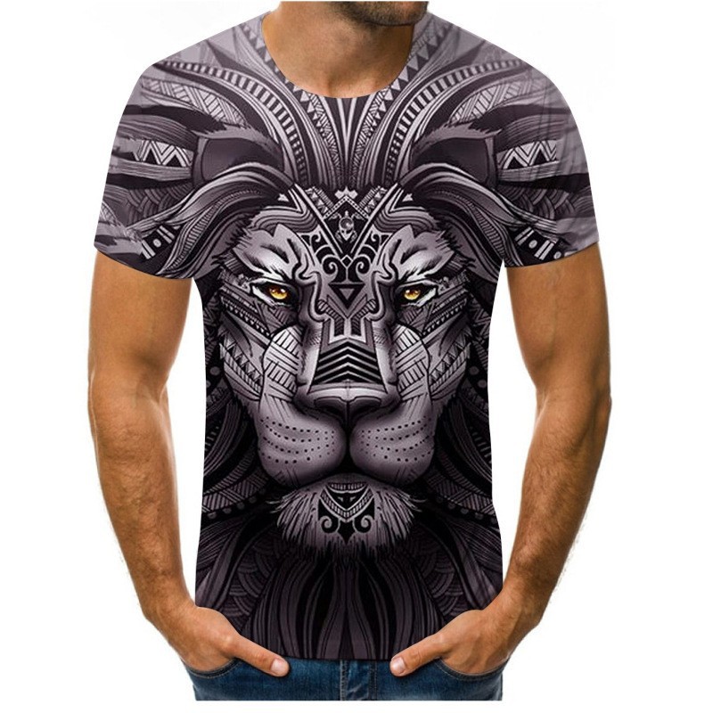 Venta caliente Forest Beast 3D impresión digital hombre calle salvaje hombro recto jersey transpirable suelta camiseta de manga corta