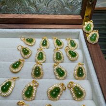 新款天然和田碧玉葫芦小滴溜S925银古法配件DIY手工饰品手链项链