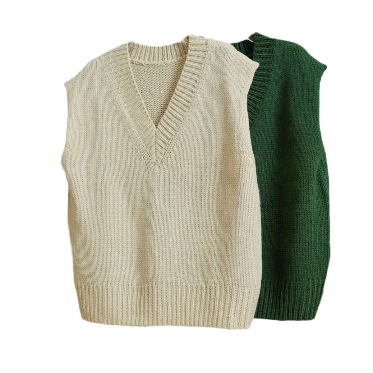 Lufu otoño nuevo japonés de moda perezoso cuello en V punto chaleco suelto interior casual chaleco sin mangas para las mujeres