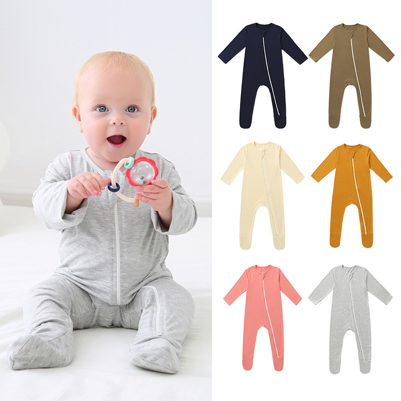 Baby Jumpsuit Bamboo Fiber Long-sleeved Pajamas Newborn Clothes for Newborn Boys in Spring
