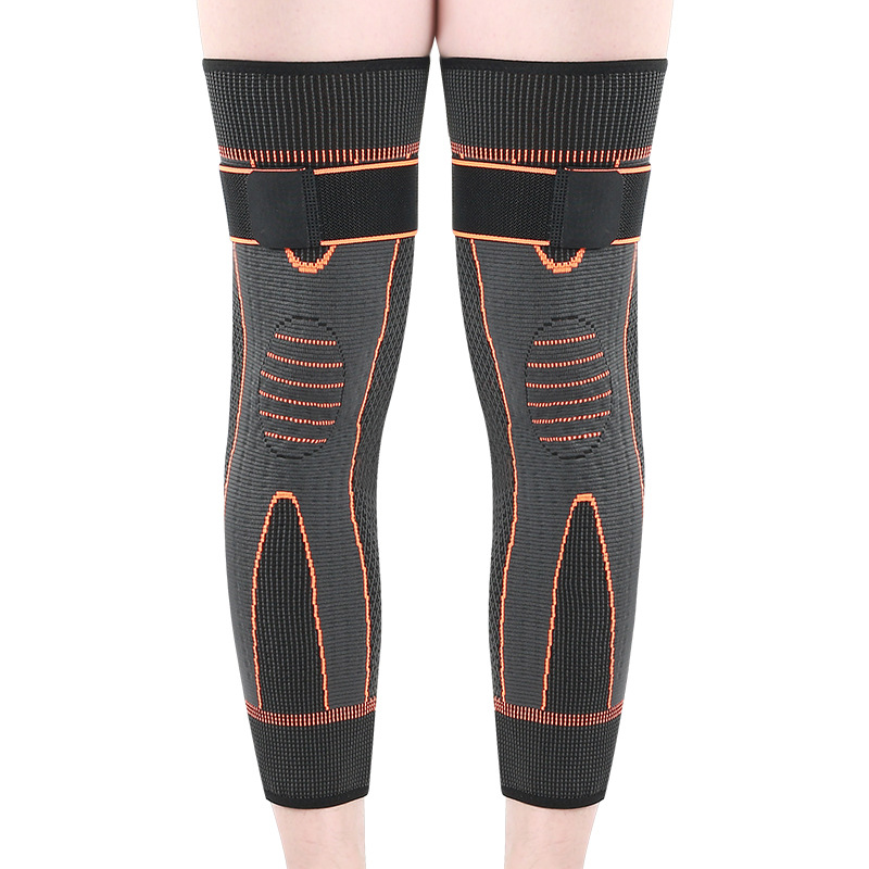 Venta al por mayor con cordones rodillera extendida para hombres y mujeres deportes rodilla conjunta manga protectora pierna soporte autocalentamiento cálido a prueba de frío
