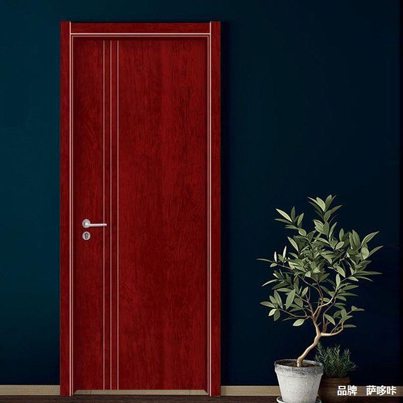 新款红色房间卧室门全套家用实木复合碳晶门隔音免漆门门套