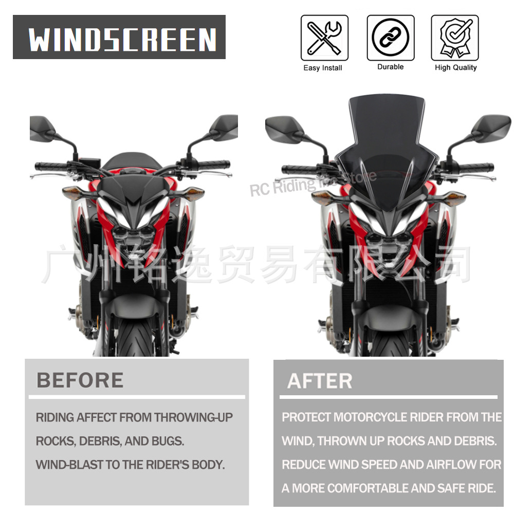 Suitable for Honda Cb650F 14-20 Years Motorcycle Modified Front Windshield Windscreen Deflector Heightening