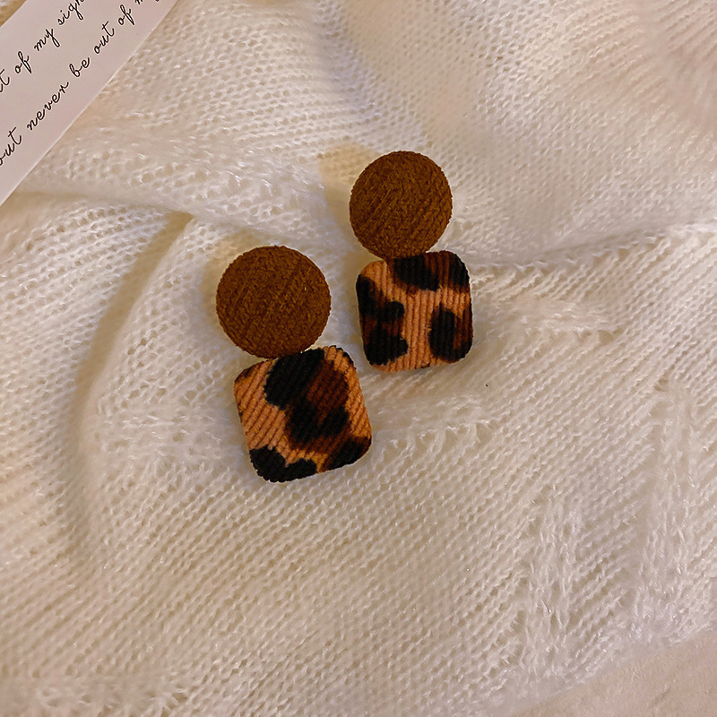 925 silver needle geometric square leopard print plush earrings earrings Korean retro niche autumn and winter personality earringspicture10