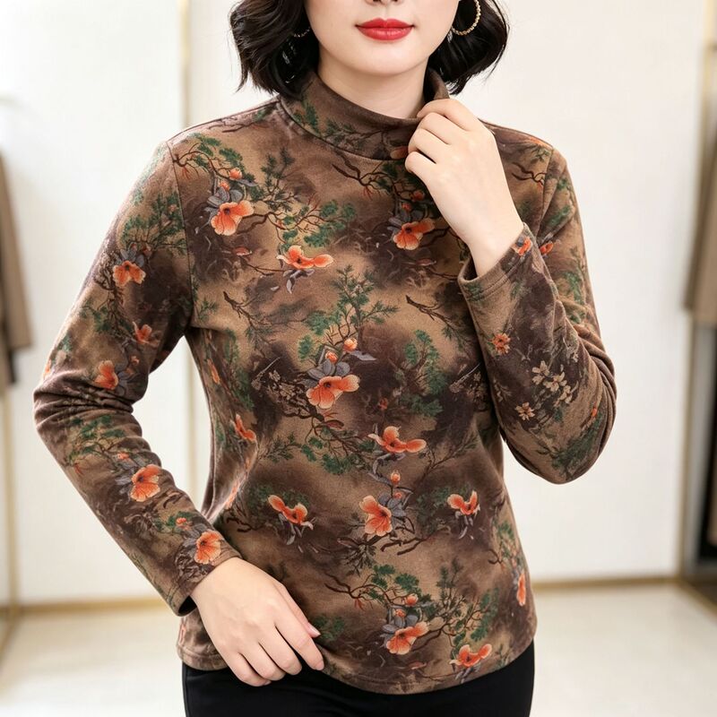 Plus-size tops for middle-aged and elderly women, versatile half-turtleneck, stylish, casual, and elegant long-sleeved base shirts for women Plus-size tops for middle-aged and elderly women, versatile half-turtleneck, stylish, casual, and elegant long-sleeved base shirts for women
