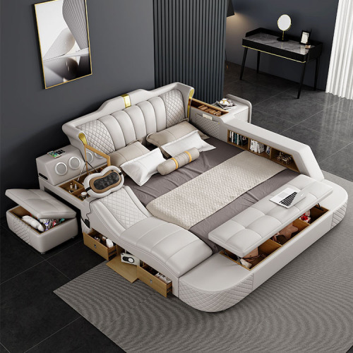 Luxury Leather Bed, Multi-functional Massage Tatami Storage Leather Art Bed, Bedroom, Large Apartment, Foreign Trade Bed 