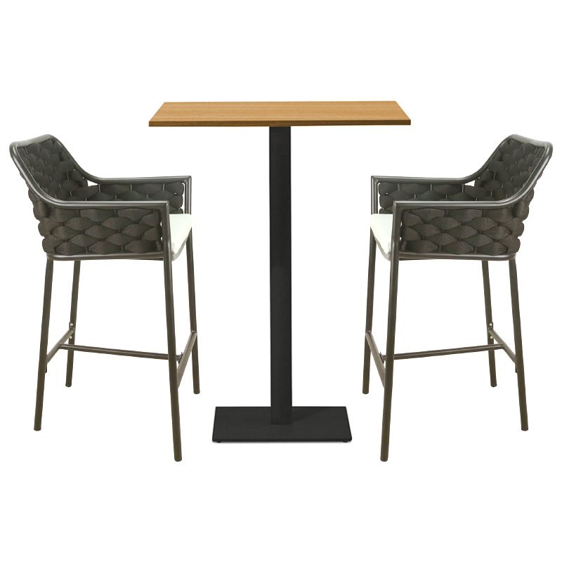 Silla de bar de ocio al aire libre Taburete alto Villa al aire libre Bar B & B Combinación de mesa y silla de patio de ratán de aleación de aluminio image 6