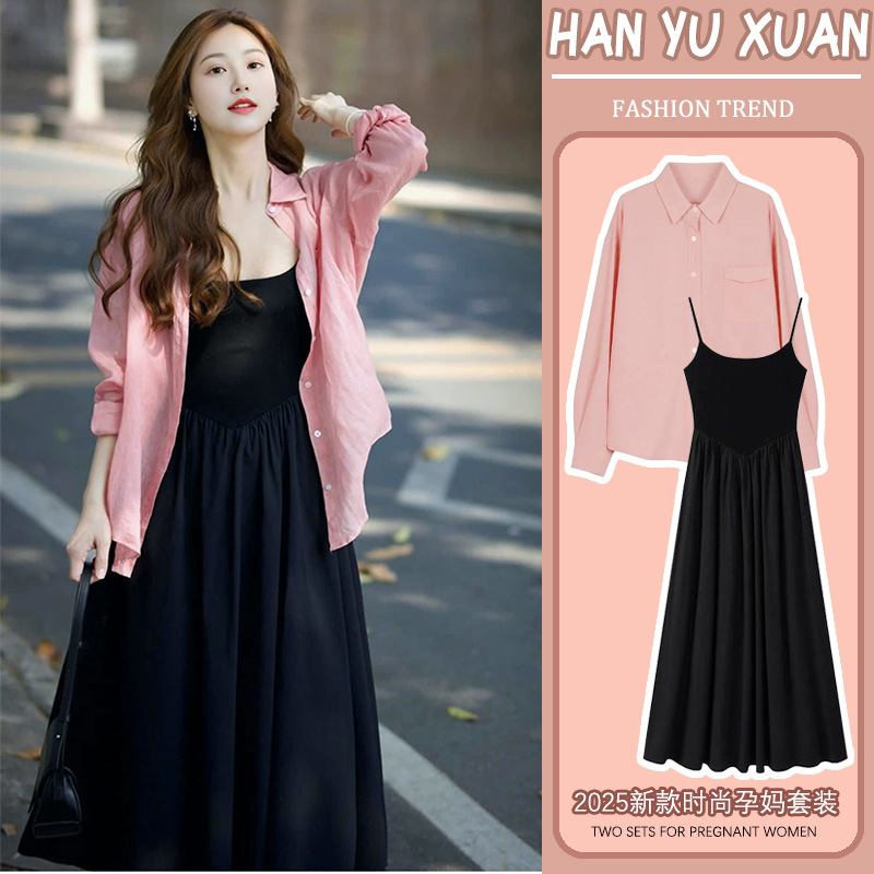 in stock pregnant women a set of 2025 super fire gentle wind commuter slim shirt jacket with dress two-piece suit
