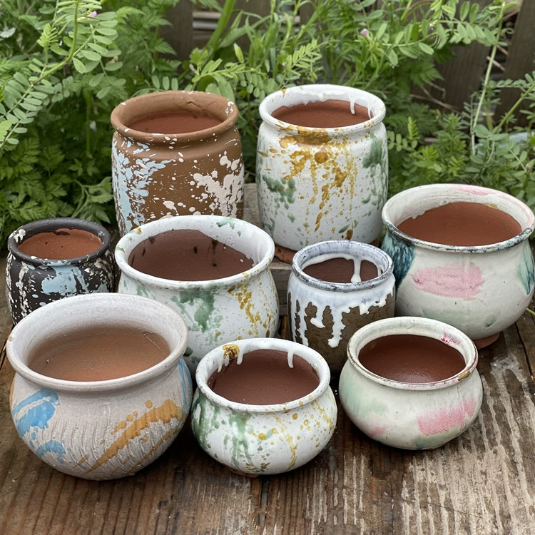 Мясо цветочный горшок глиняная глиняная горшка Ретро грубая глиняная посуда ручной работы