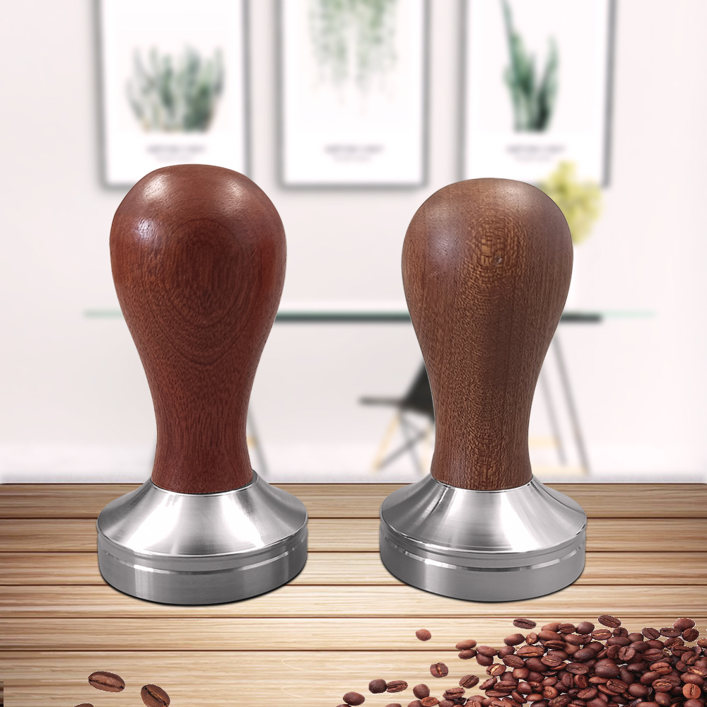 Italian solid wood handle pink mallet coffee machine 53mm aluminum red wood handle coffee powder mallet
