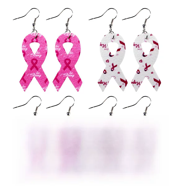 Breast women's health awareness pink ribbon leather PU earrings cross-border European and American Amazon environmental protection
