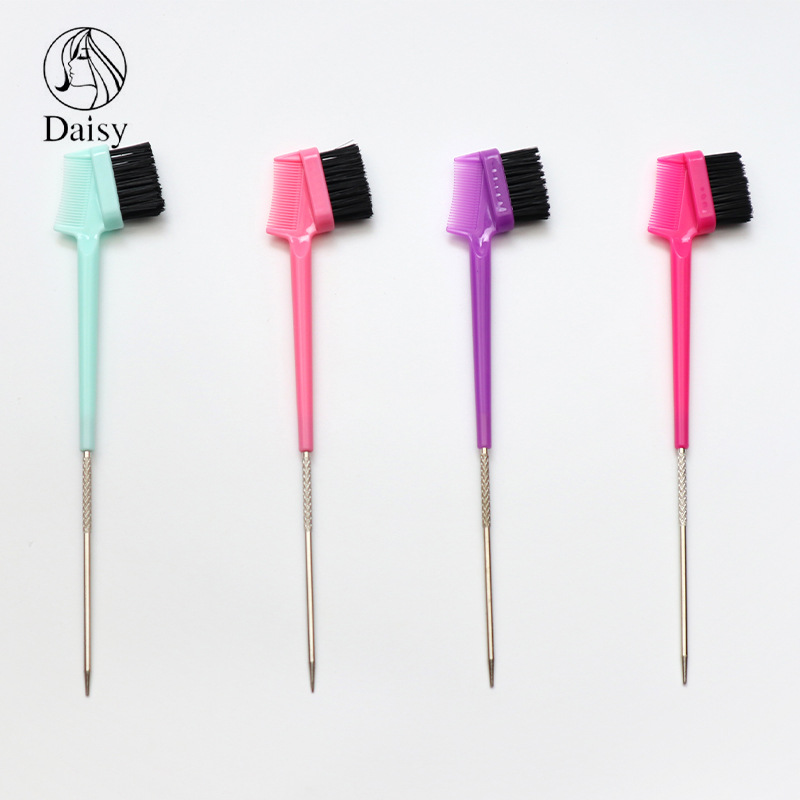 Cross-Border Steel Needle Eyebrow Brush, Hair Comb, Eyebrow Brush, Three-In-One Highlighting and Dual-Use Pointed Tail Comb, Needle Cleaning Brush, Double-Headed Eyebrow Comb