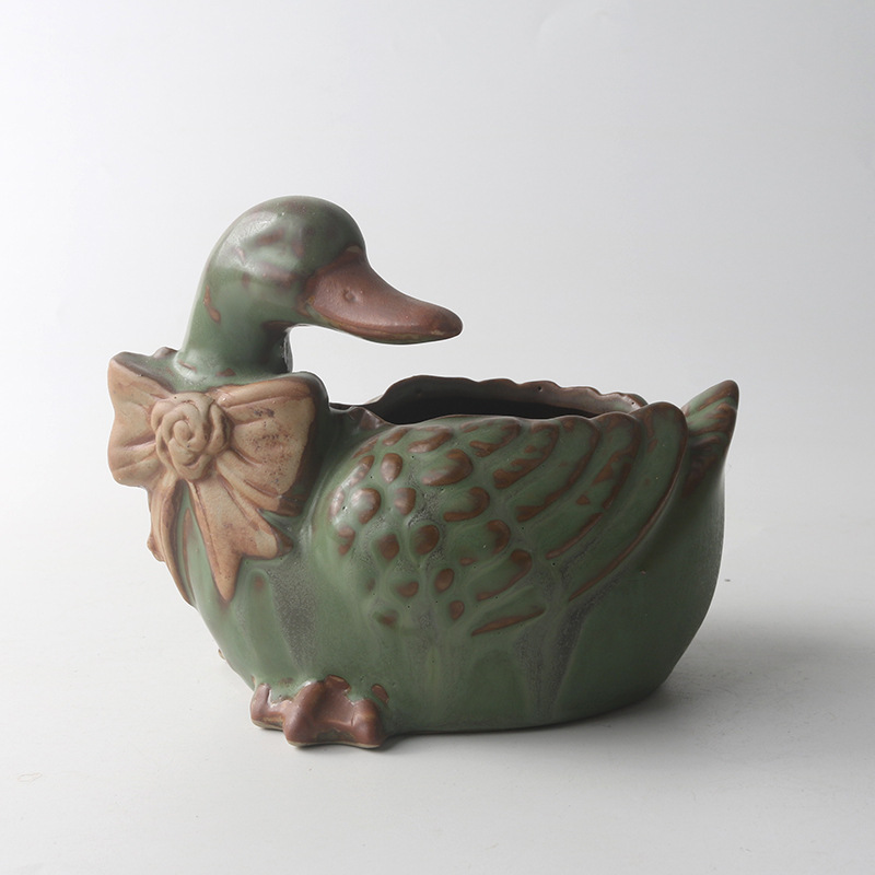 K 유약 녹색 세라믹 백조 다육 식물 화분 창조적 인 zakka 일본식 식료품 오리 송아지 오리 냄비
