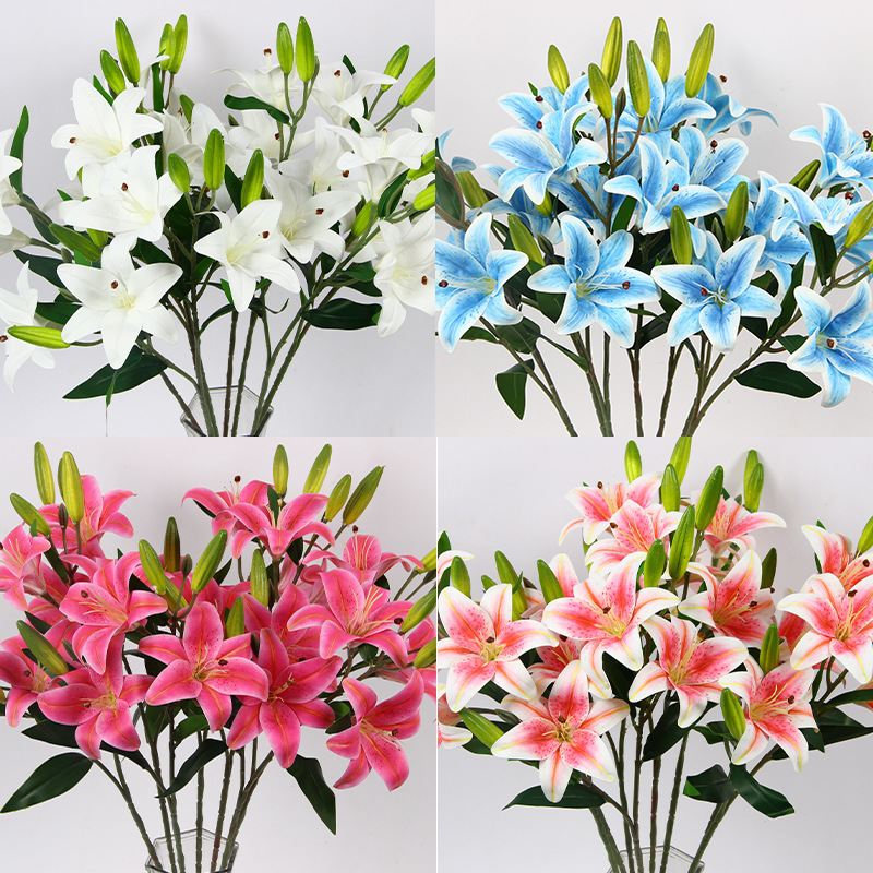 Wedding Artificial Flowers, High-End 3D Large Lilies, Plastic Fake Flowers, Pu Glue Flowers, Phalaenopsis Orchid Ornaments, Wedding Hall Decoration