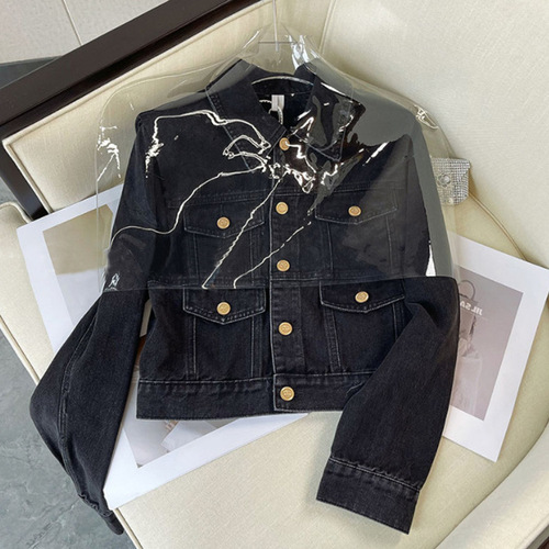 Black small fragrant denim short jacket for women spring and autumn new retro small jacket long-sleeved top ins trend