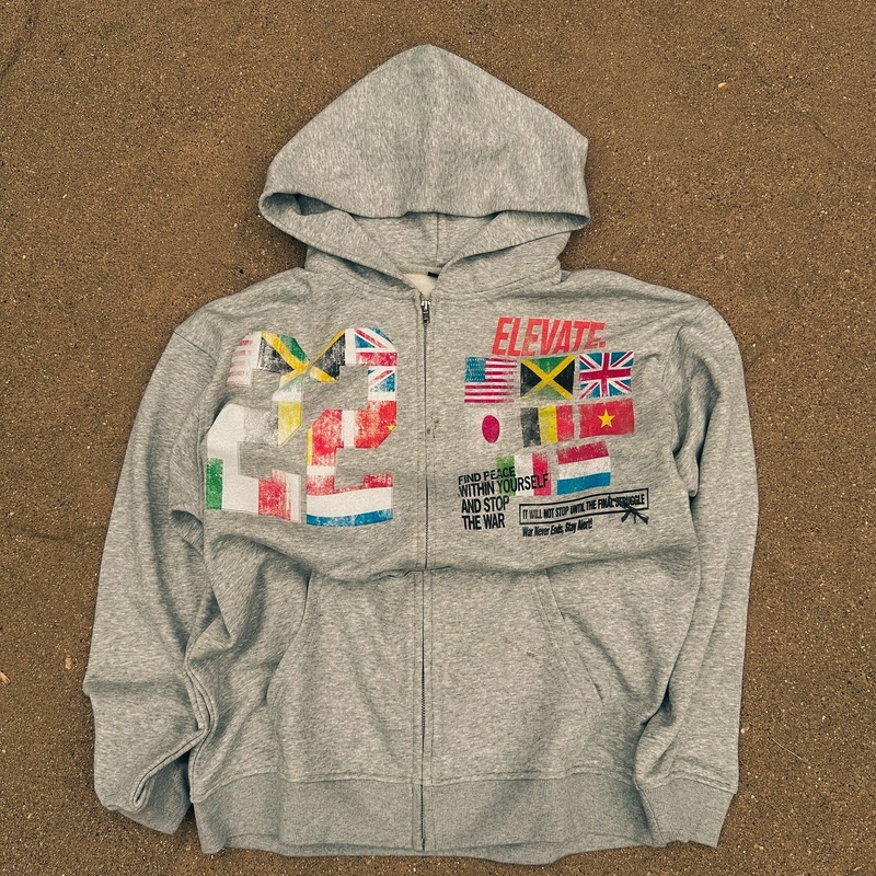 ヨーロッパとアメリカの ins 外国貿易パーソナライズされたプリント ジッパー スウェットシャツ長袖プルオーバー パーカー レトロ ジャケット ストリート トレンド y2k|undefined