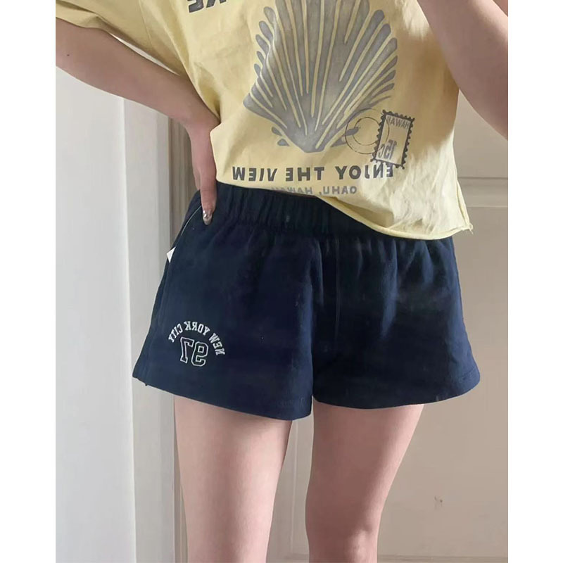 Brandy BM new elastic waist letter embroidered terry cloth shorts women's small seagull sports casual hot pants