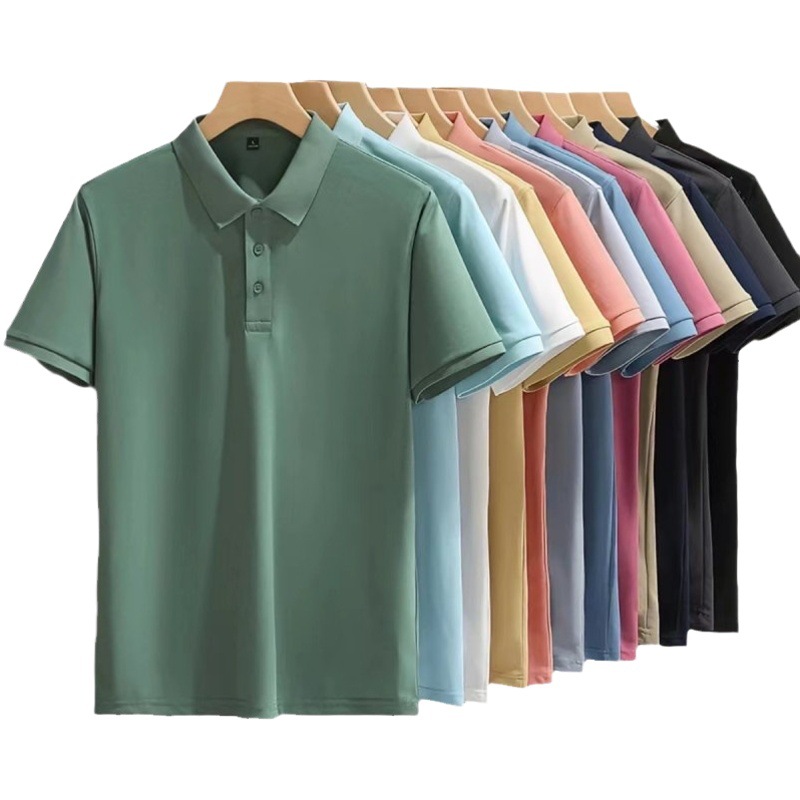 Negocios Camisa de polo de comercio exterior Camiseta de manga corta para hombres solapa suelta verano gama alta TikTok popular Ice Silk Plus size top