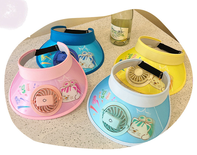 Sonnenhut mit USB-Ventilator für Kinder, wiederaufladbar, Kühlkappe mit breiter Krempe, LSF 50+, Cartoon-Design, verstellbar, für Spiele im Freien, leicht, atmungsaktiv_voghion.com