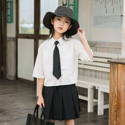 2022夏季女孩套装学院风新款衬衣裙套装韩国新款女童短裙套装批发