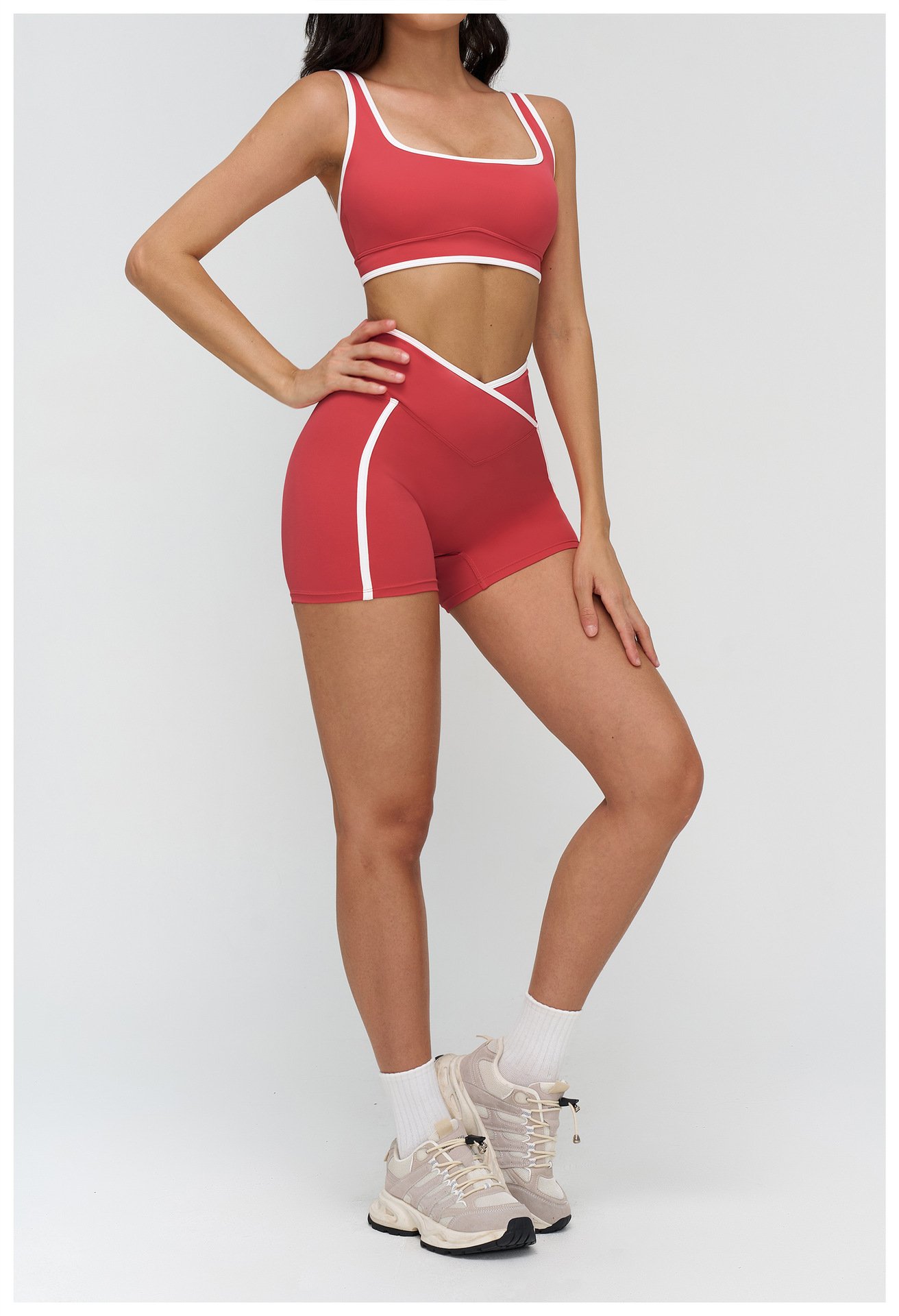 Nude Color Block Yoga Set For Women Tight Fitting Casual Sportswear Outdoor Running Fitness Clothes 9528_ecoleips.com
