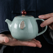 禅茶哥窑泡茶壶家用陶瓷开片可养蝉翼壶中式简约禅意功夫茶具单壶