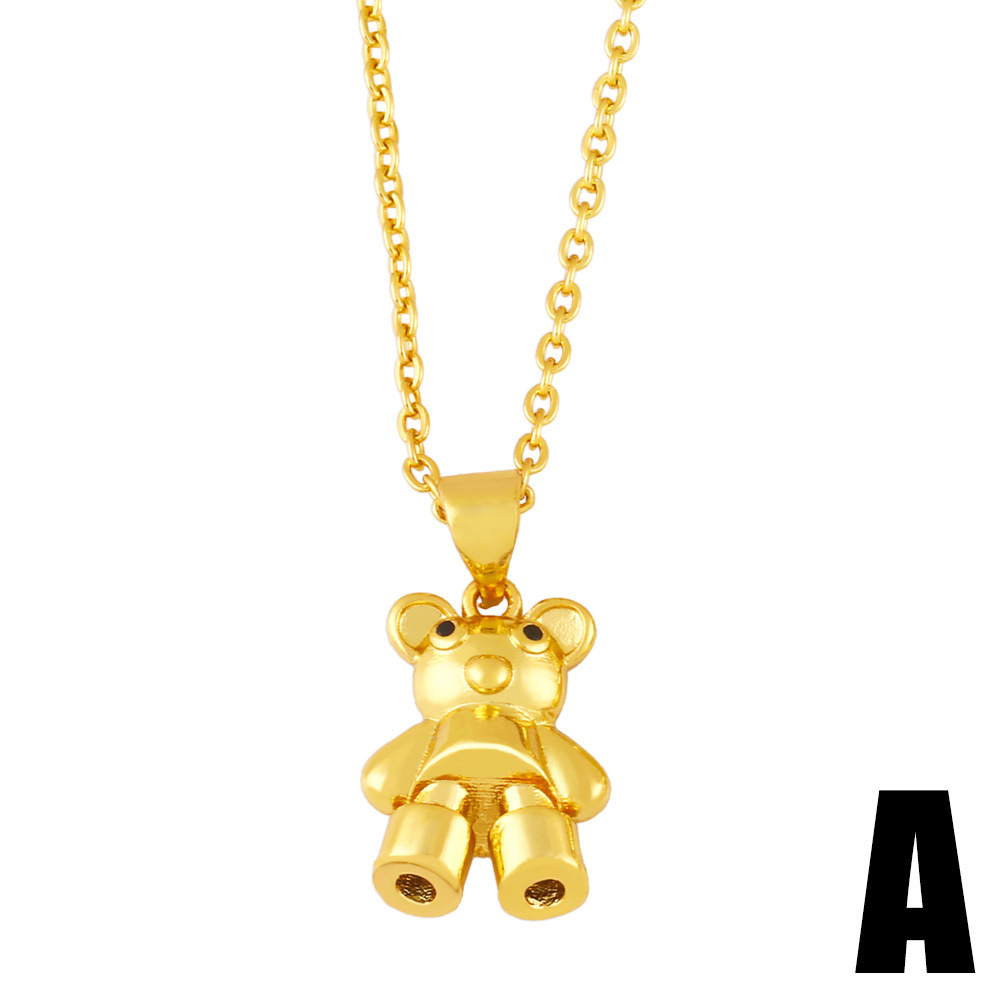 hip-hop cartoon cute bear leopard head copper necklace retro 18K gold plated pendant